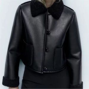 Cropped Black Faux Leather Jacket
